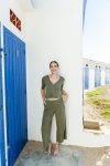 PANTALON ANCHO FLOJO GOMA CINTURA BRILLO NICTE NICTE KAKI