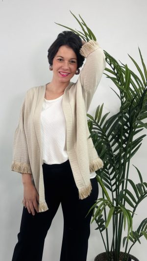 GUARDAPOLVOS LISO CON FLECOS PARA ELLAS BEIGE 32