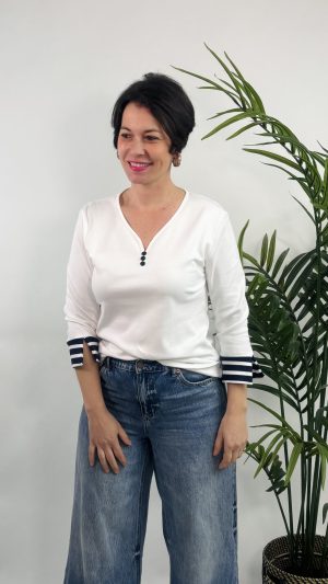 CAMISETA BOTONES Y PUÑO MARINERO STRATEGGA BLANCO