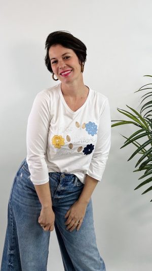 CAMISETA FLOR COLORES PRIMAVERA STRATEGGA BLANCO