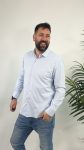 CAMISA ENTALLADA CUELLO ITALIANO SURTRANSA AZUL